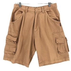 ReliQ Industries Cargo Shorts Mens 32 Khakis Tan Hook & Loop Cotton Casual 90s